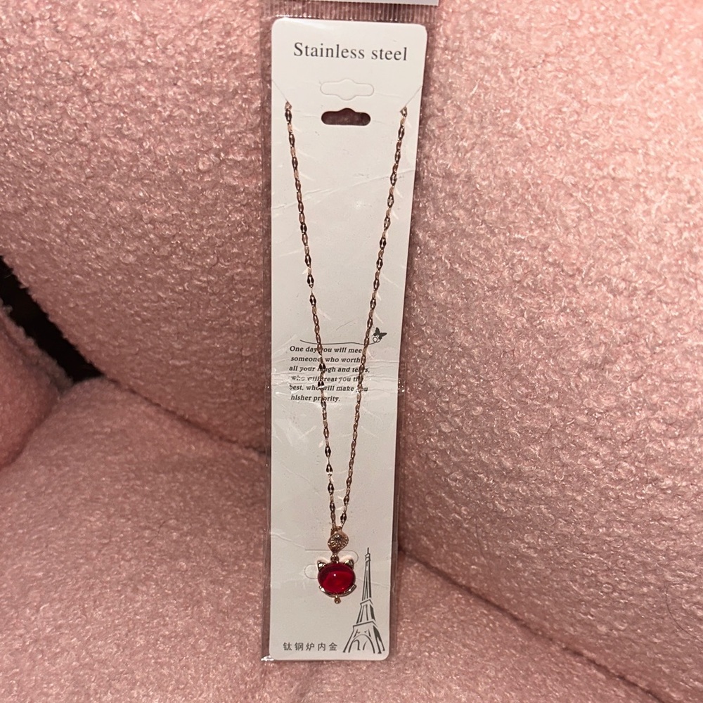 Elegant Red Cat Pendant Necklace